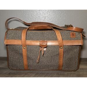 Vintage Hartmann Luggage Carry-On Bag 70s Tweed Leather Trimmed Travel Bag & Key